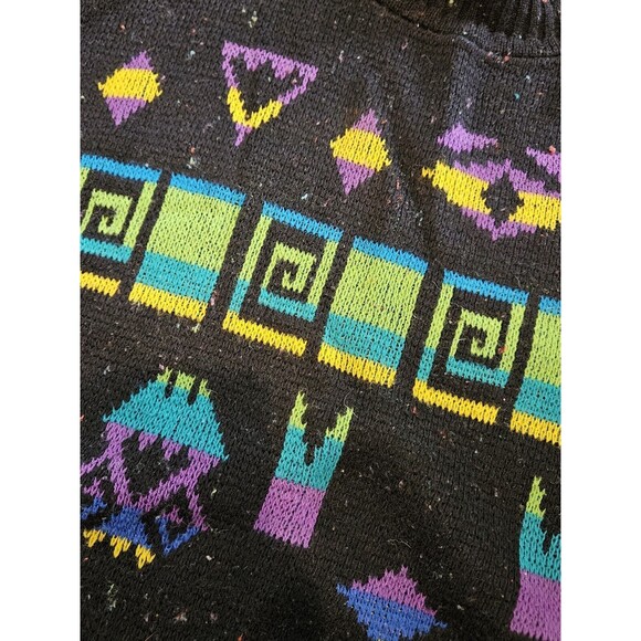 VTG 80s A Jane Adams Black Colorful Aztec AOP Sweater Women's Sz L Made in USA - Picture 9 of 10
